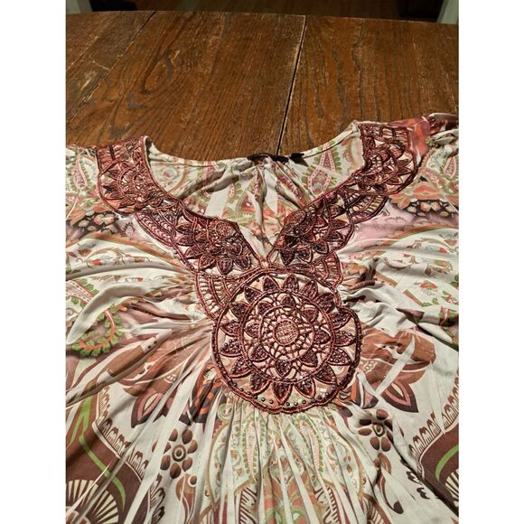 Apartment 9 Women’s 1X Boho Paisley Tunic Top V-Neck Embellished Lace - Picture 2 of 3